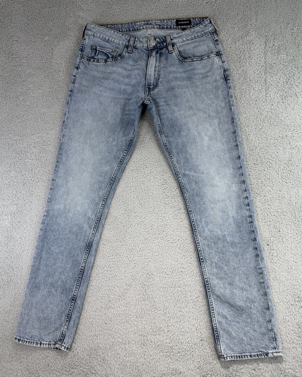 Bonobos Men's Light Blue Jeans Blue Tailored Fit Cotton Denim Size 32x32